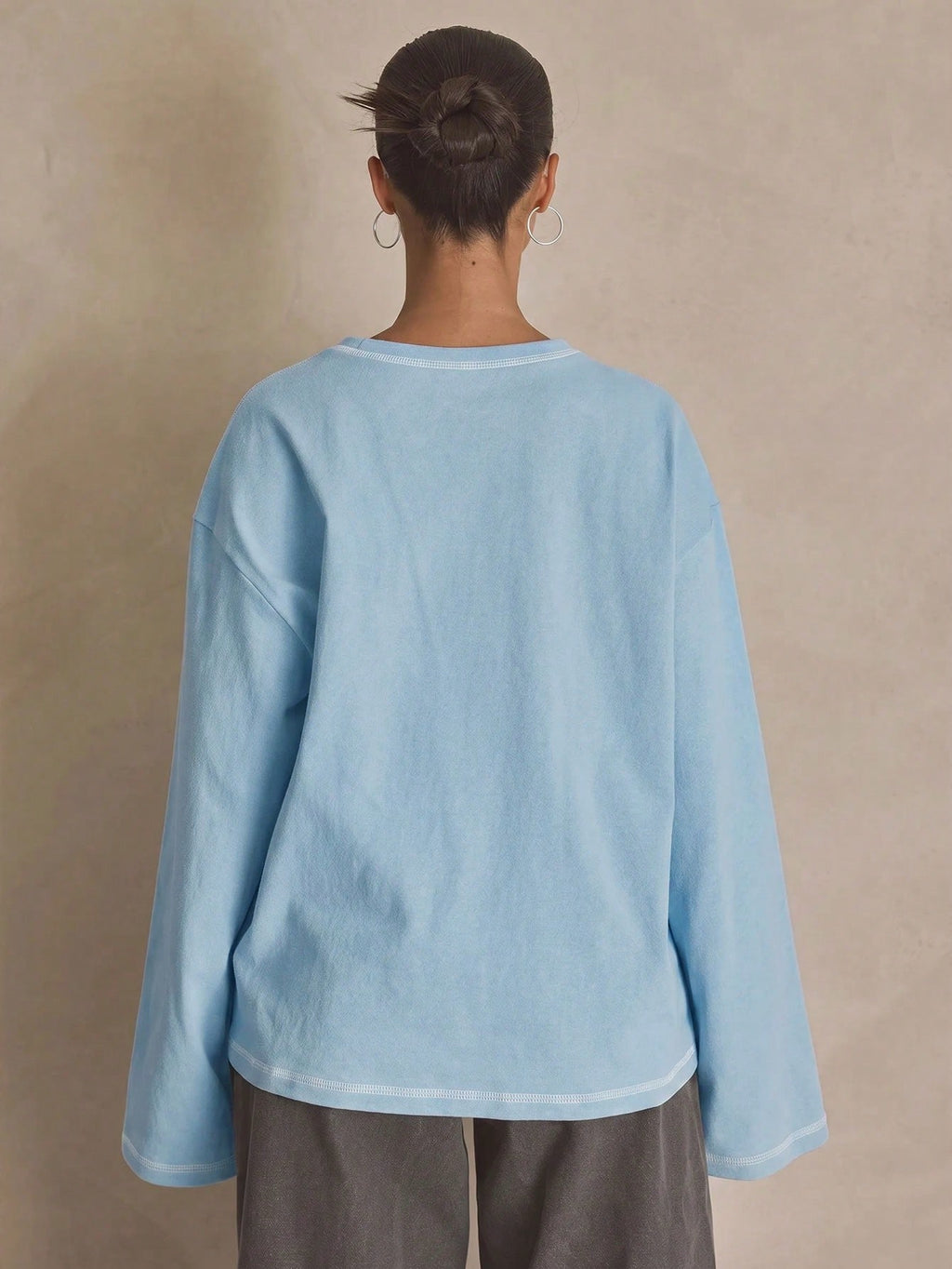 Washed Oversized Long Sleeve Top – Baby Blue
