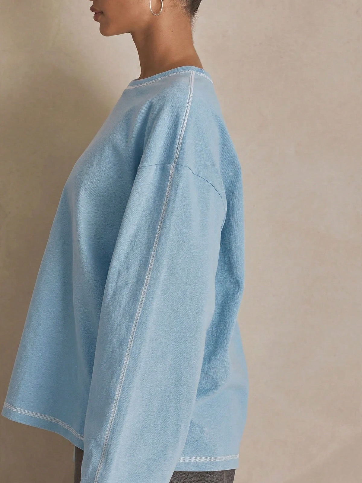 Washed Oversized Long Sleeve Top – Baby Blue