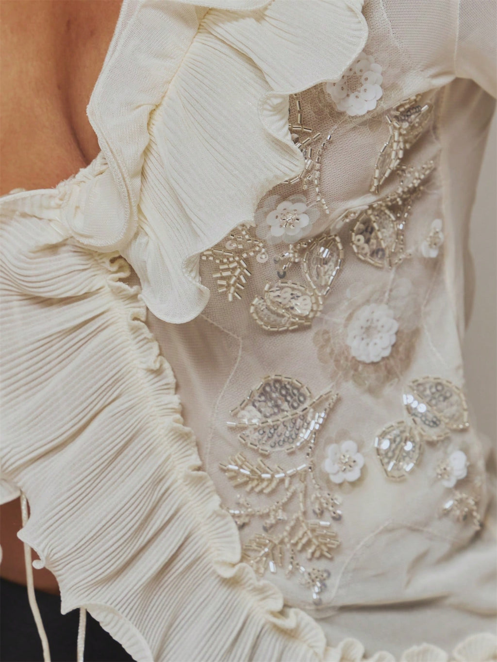 Cream Ruffle Flare Sleeve Top