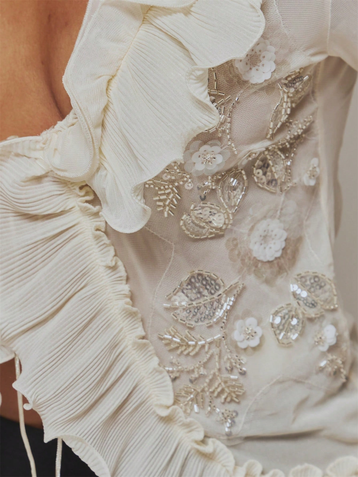 Cream Ruffle Flare Sleeve Top