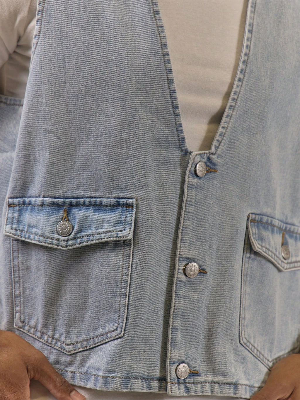 Blue Denim Cropped Vest