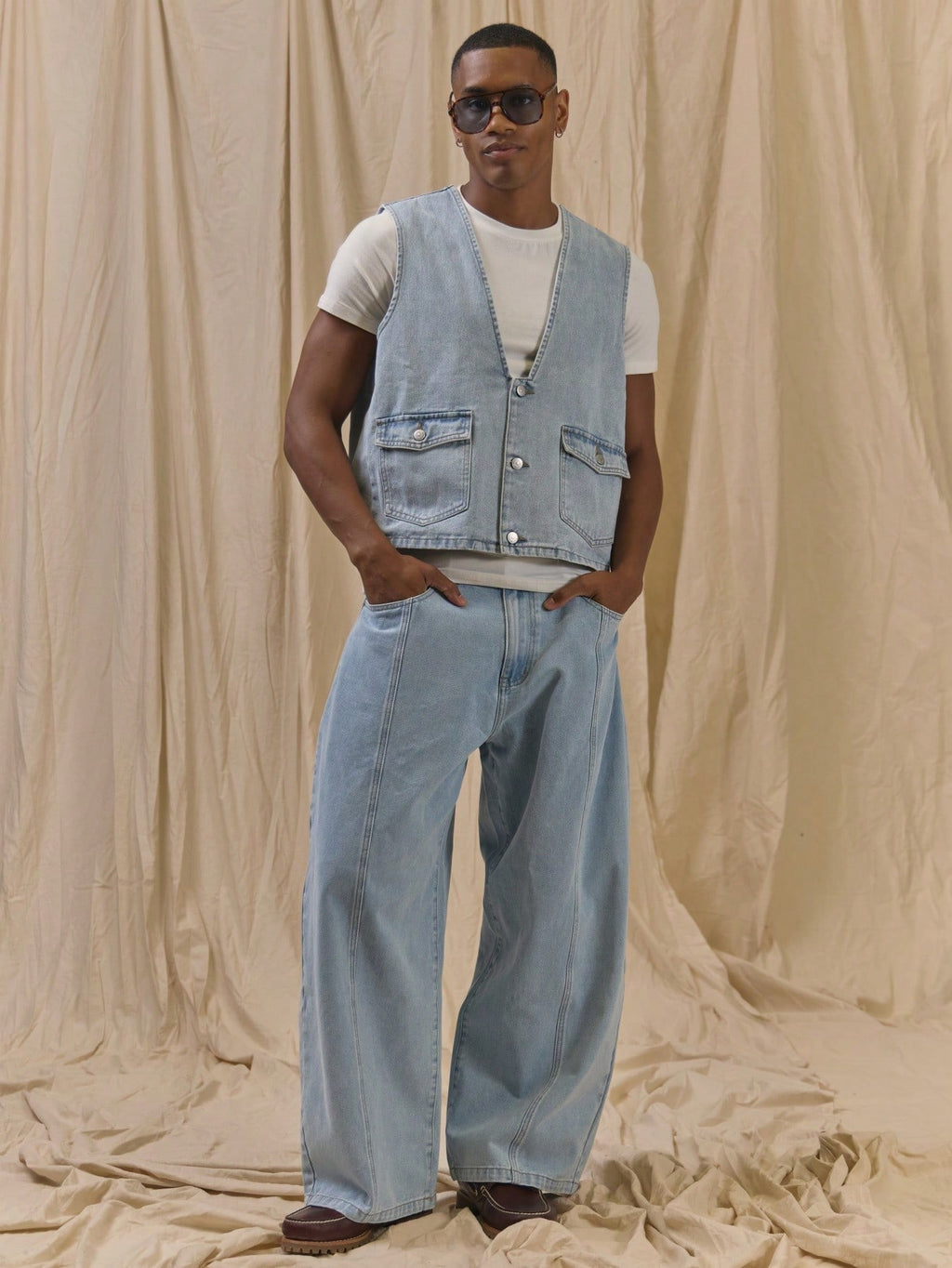 Blue Denim Cropped Vest