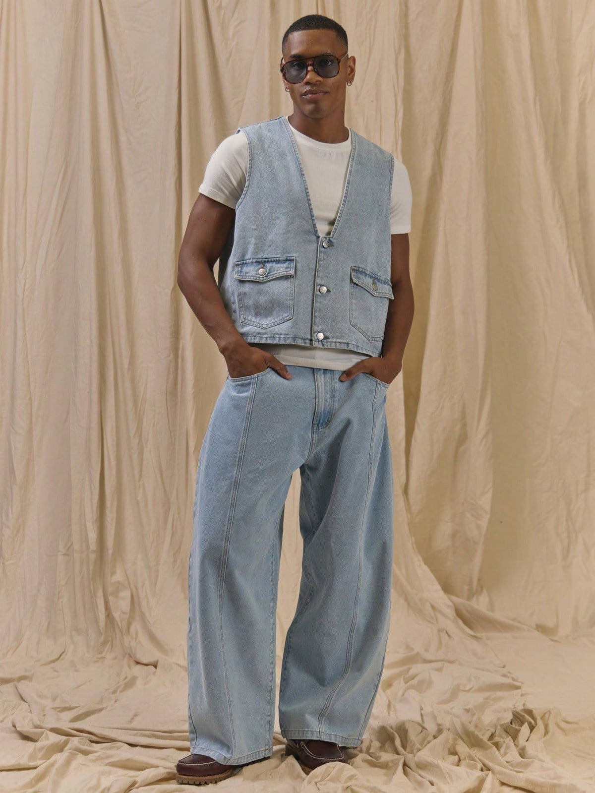 Blue Denim Cropped Vest