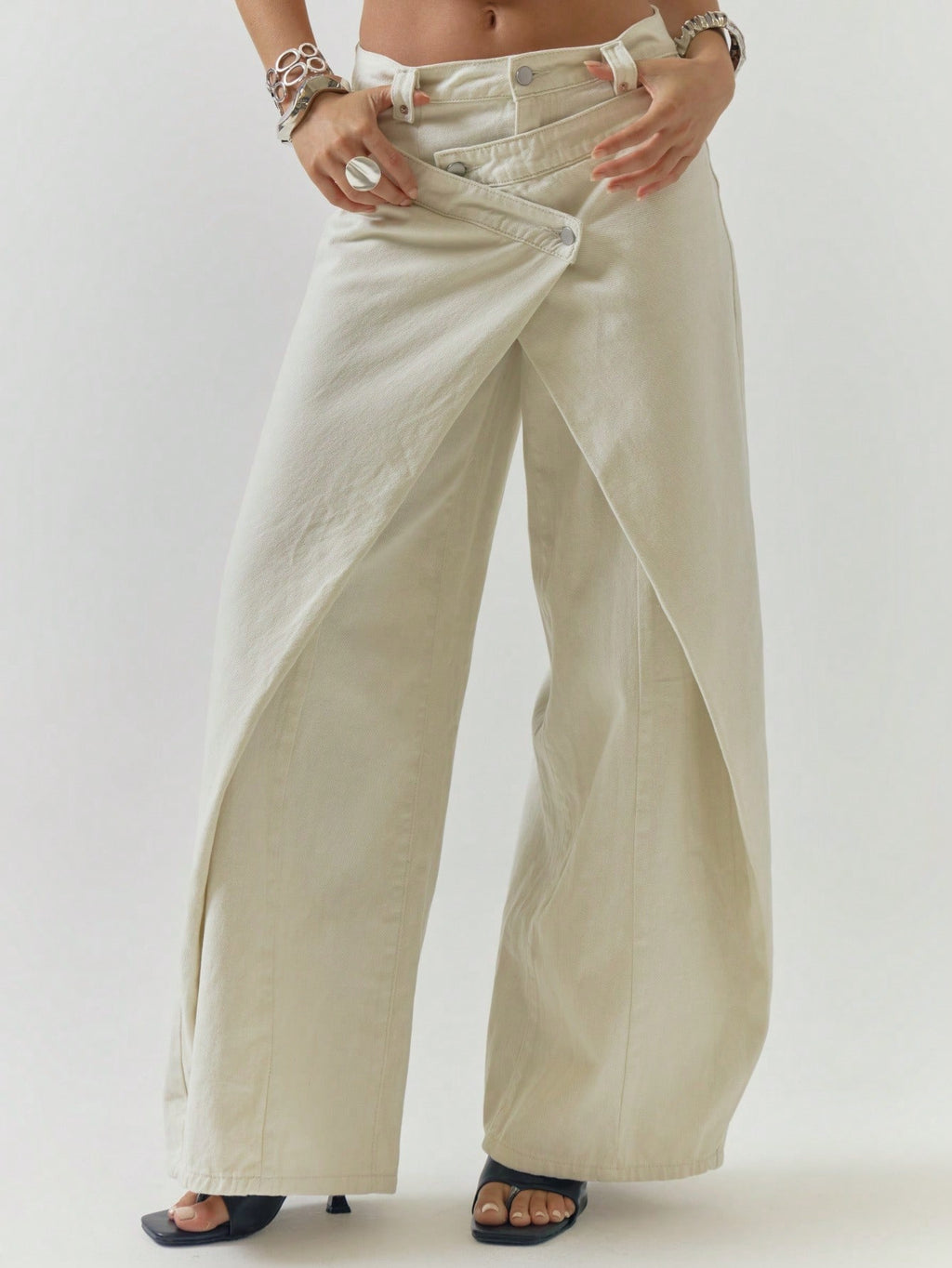 Cream Wide Leg Cotton Jeans