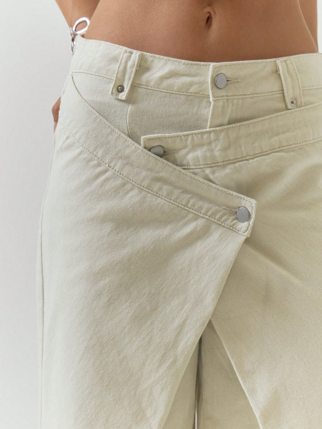 Cream Wide Leg Cotton Jeans