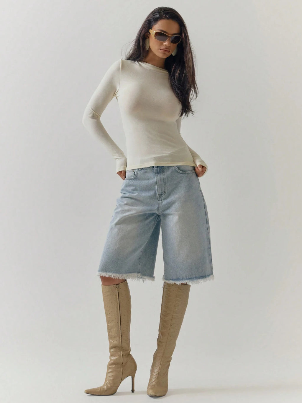 Baby Blue Distressed Denim Jorts