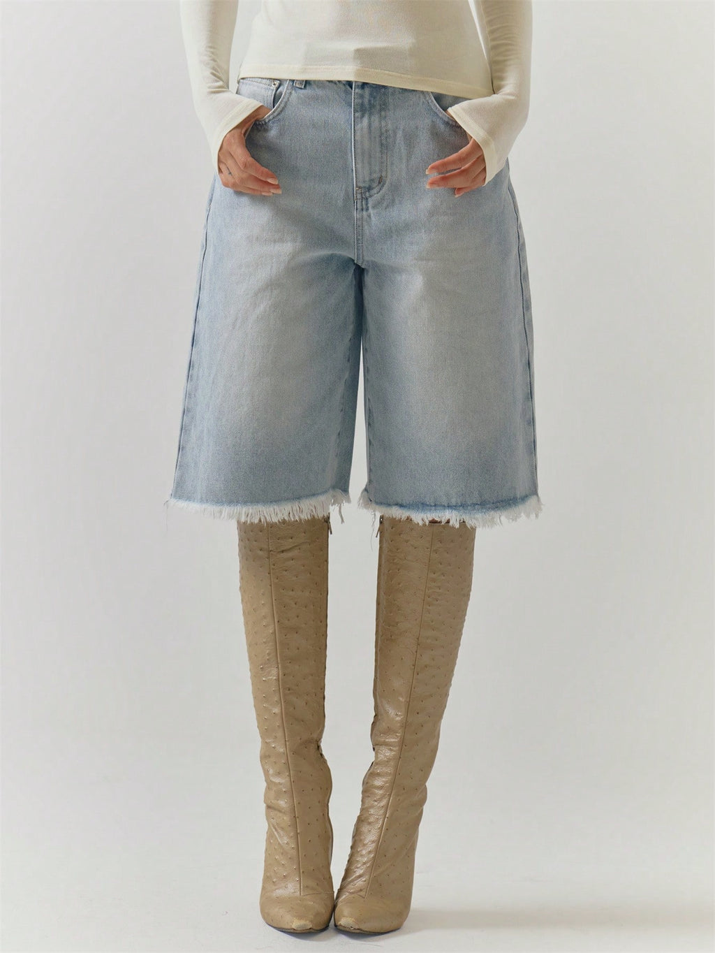 Baby Blue Distressed Denim Jorts