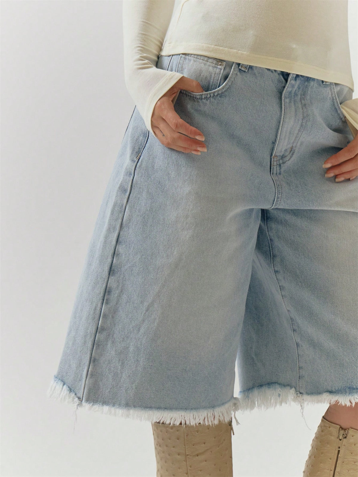 Baby Blue Distressed Denim Jorts
