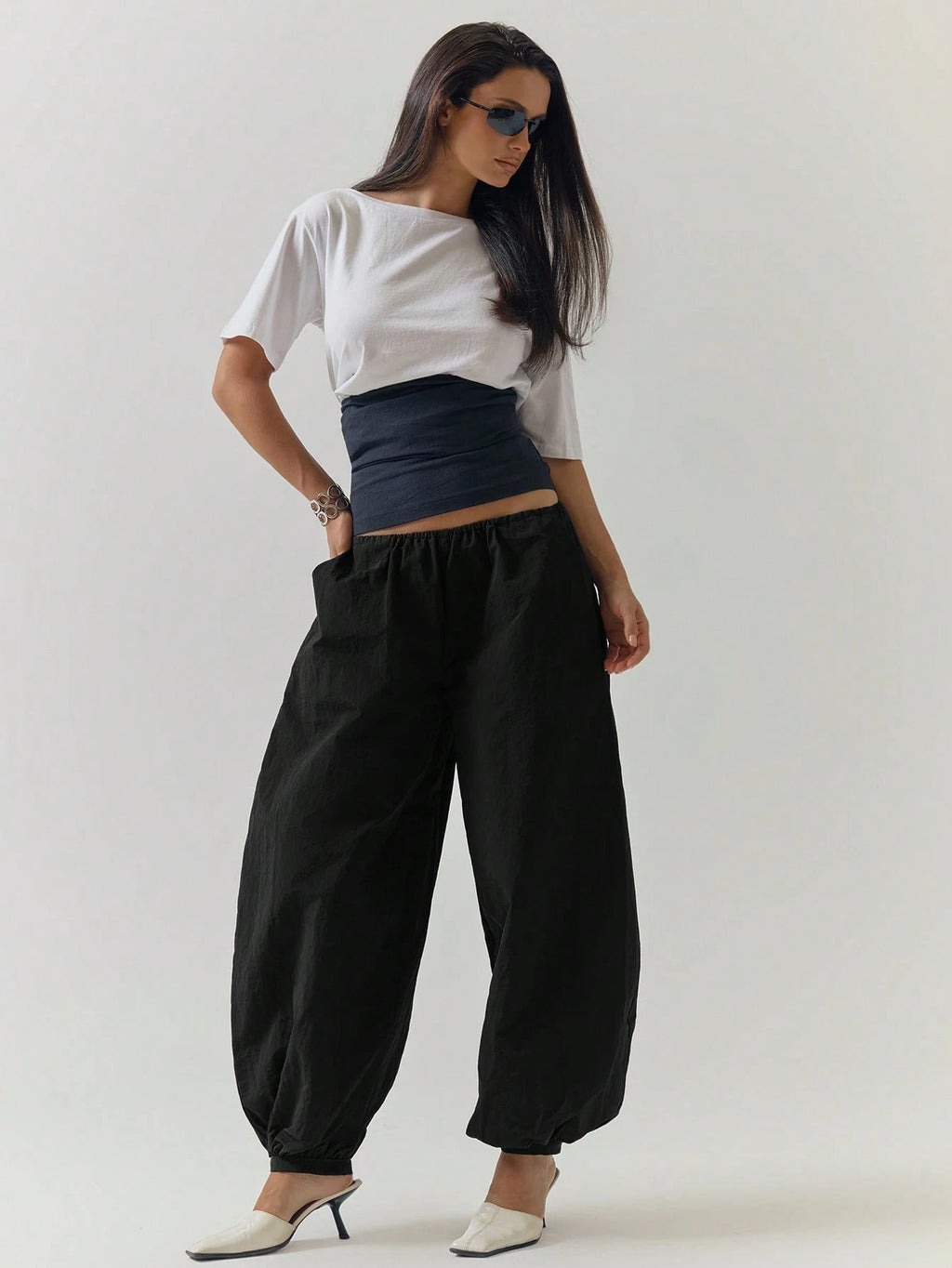 Black Shell Parachute Cuffed Trousers