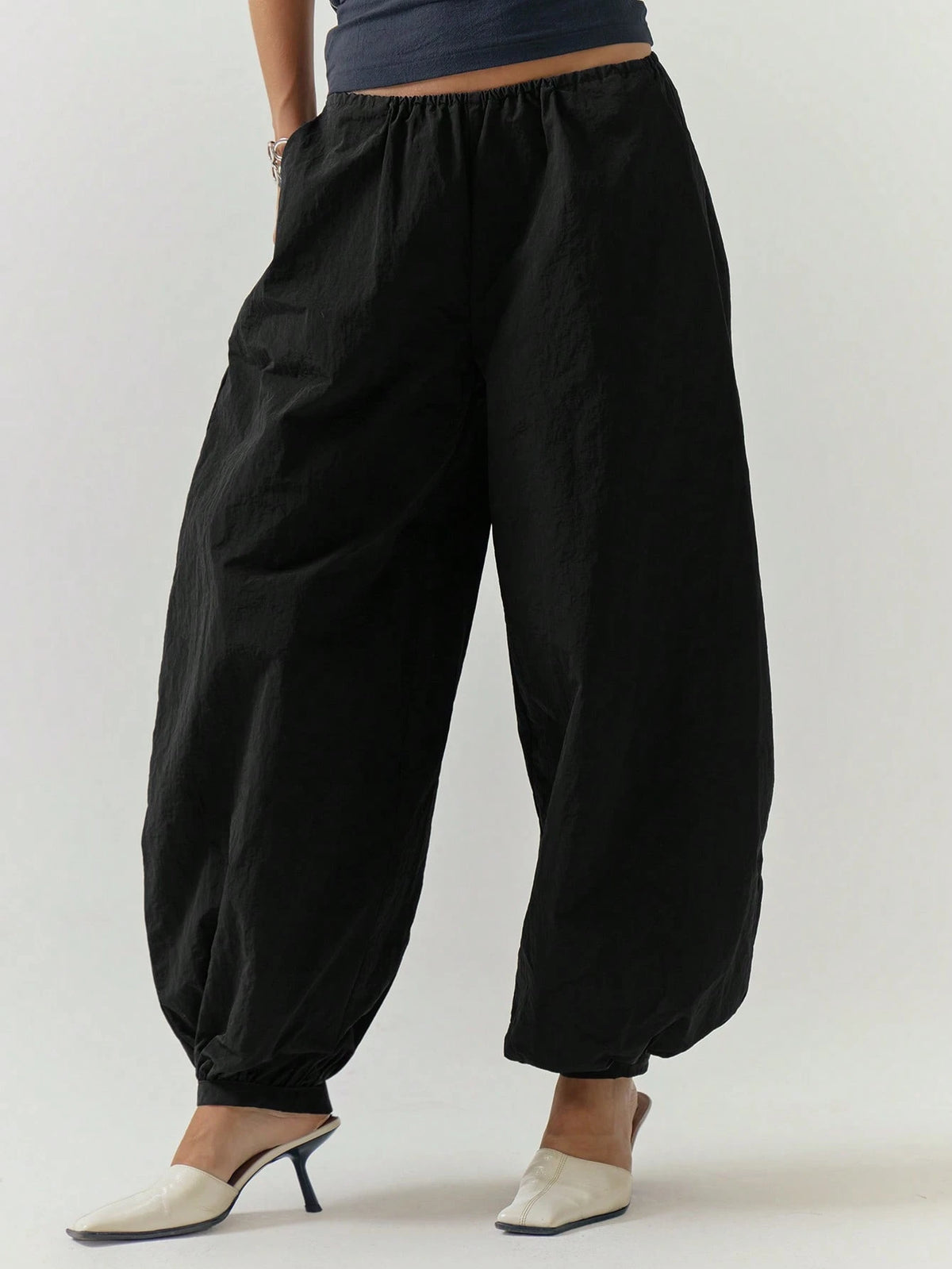 Black Shell Parachute Cuffed Trousers