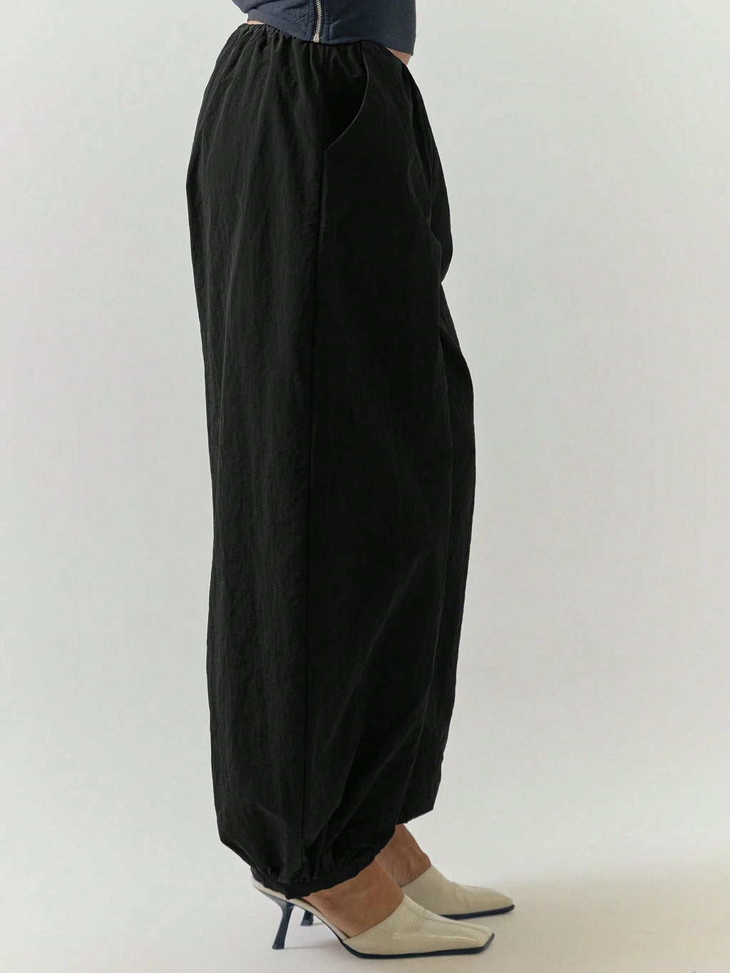 Black Shell Parachute Cuffed Trousers