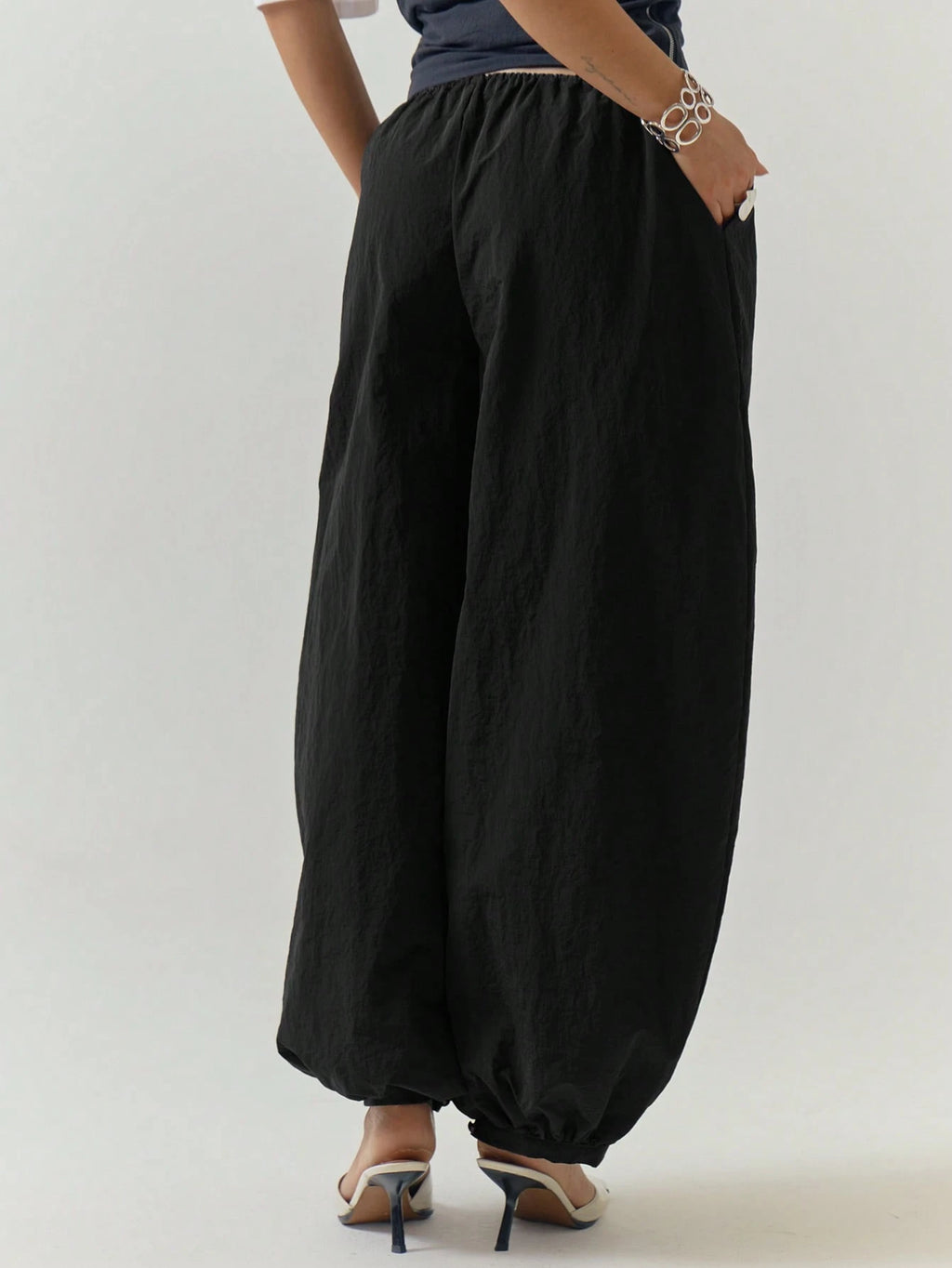 Black Shell Parachute Cuffed Trousers