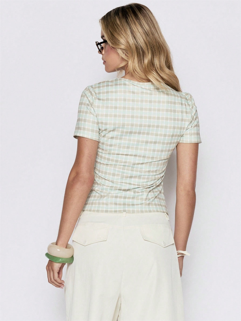 Green Check Ruched Top