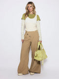Khaki Denim Wide Leg Trousers