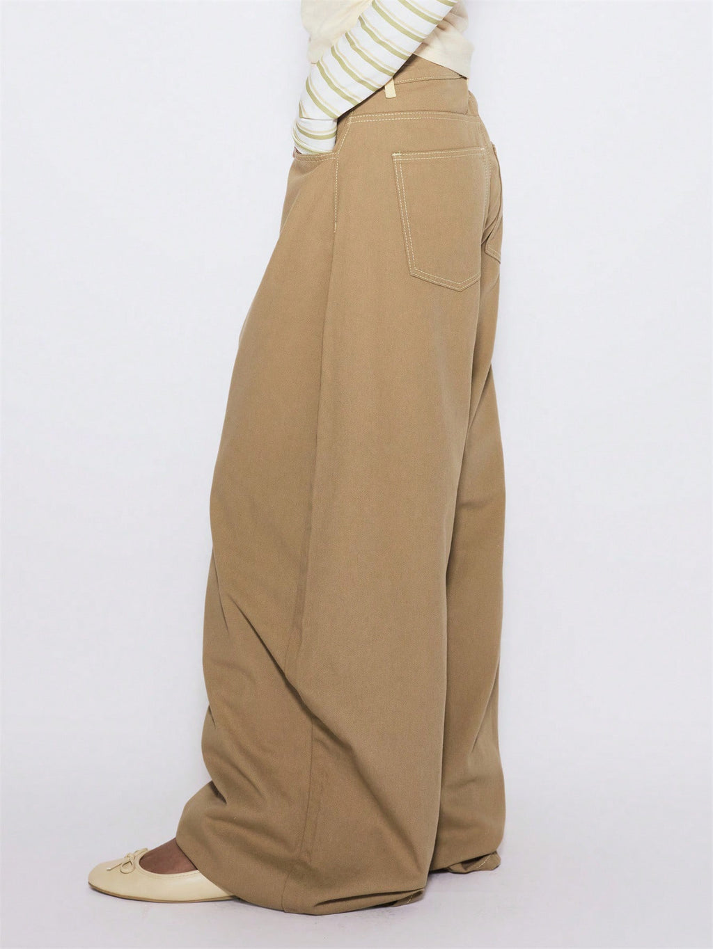 Khaki Denim Wide Leg Trousers