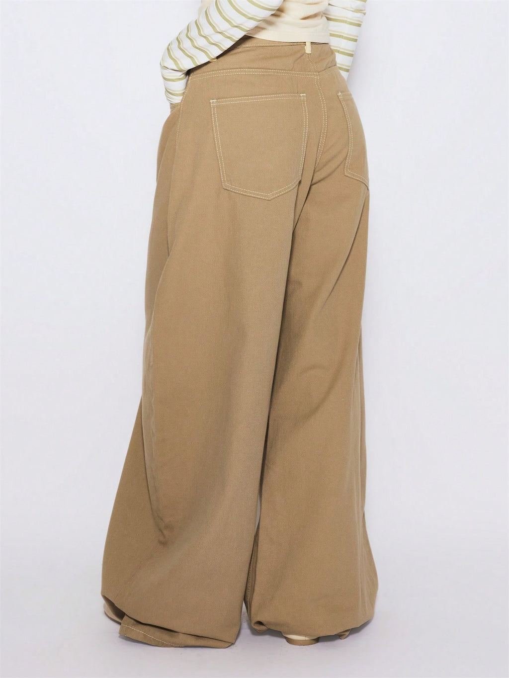Khaki Denim Wide Leg Trousers