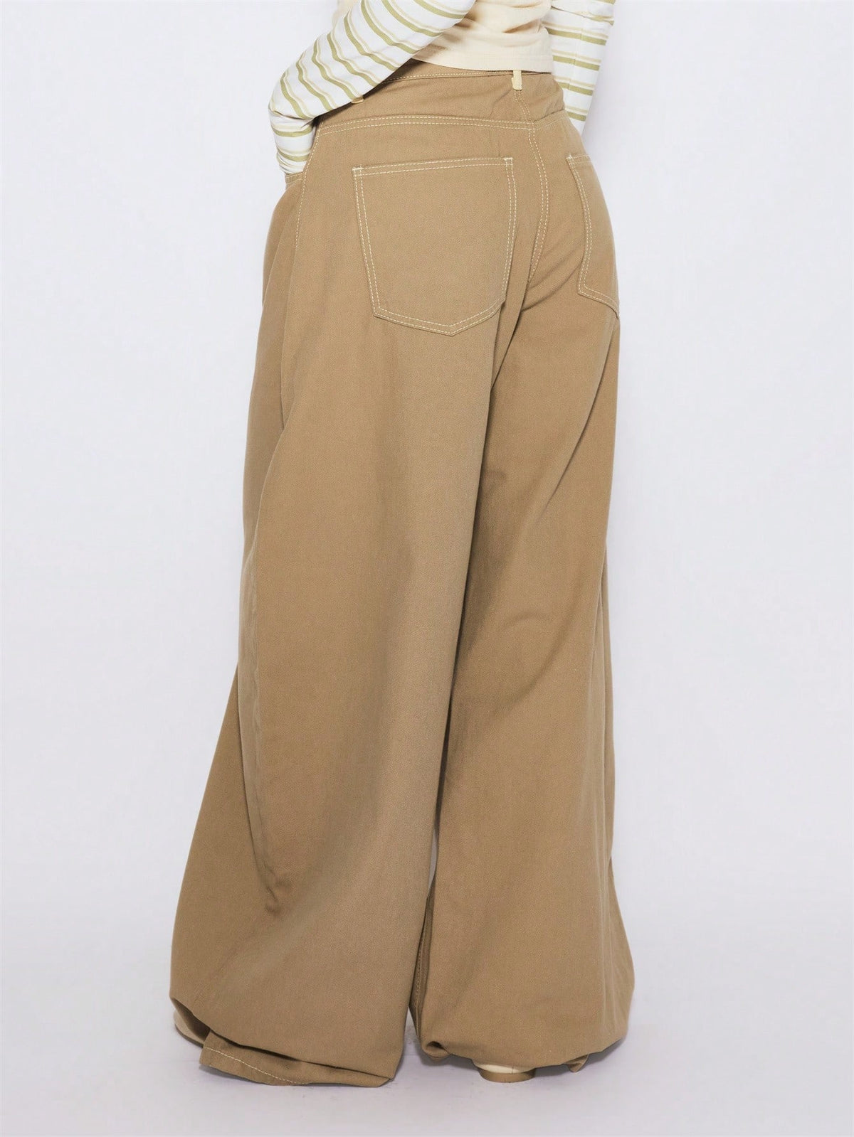 Khaki Denim Wide Leg Trousers
