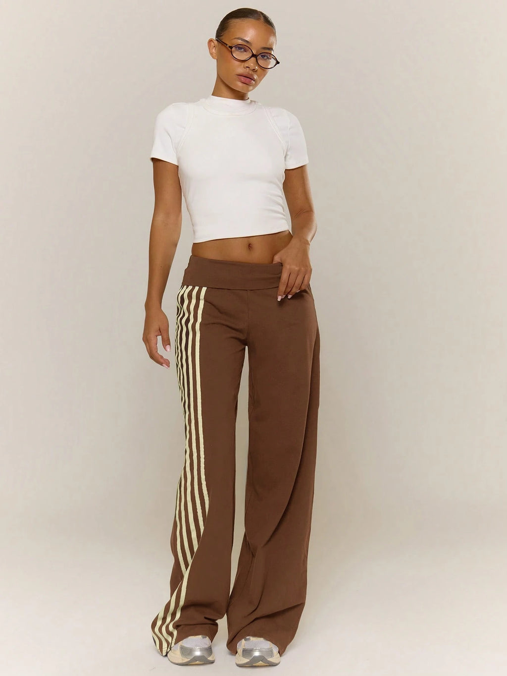 Chocolate Brown Side Stripe Straight Leg Trousers