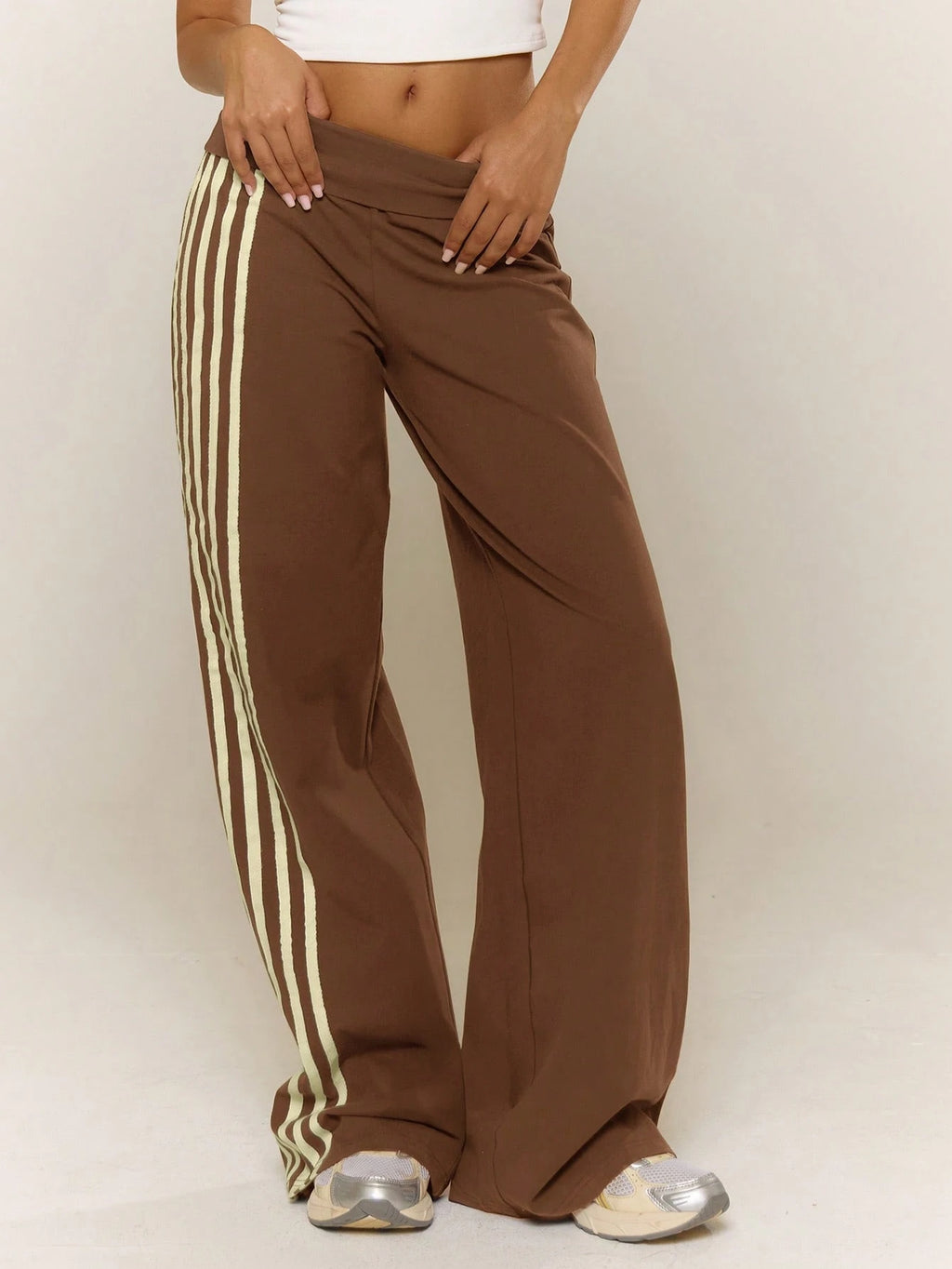 Chocolate Brown Side Stripe Straight Leg Trousers