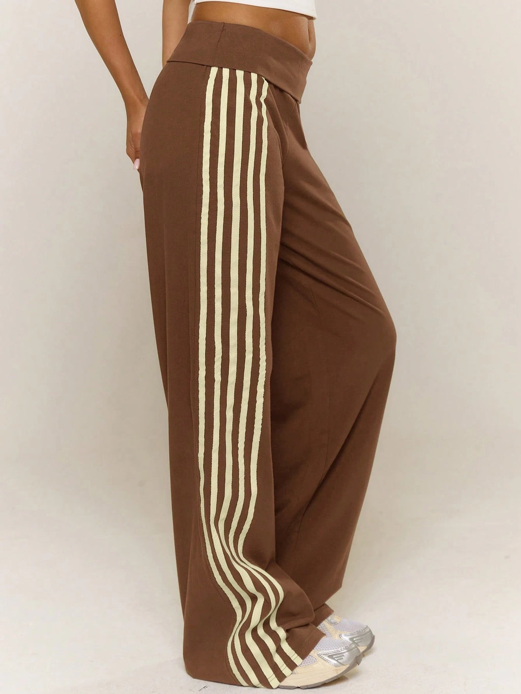 Chocolate Brown Side Stripe Straight Leg Trousers