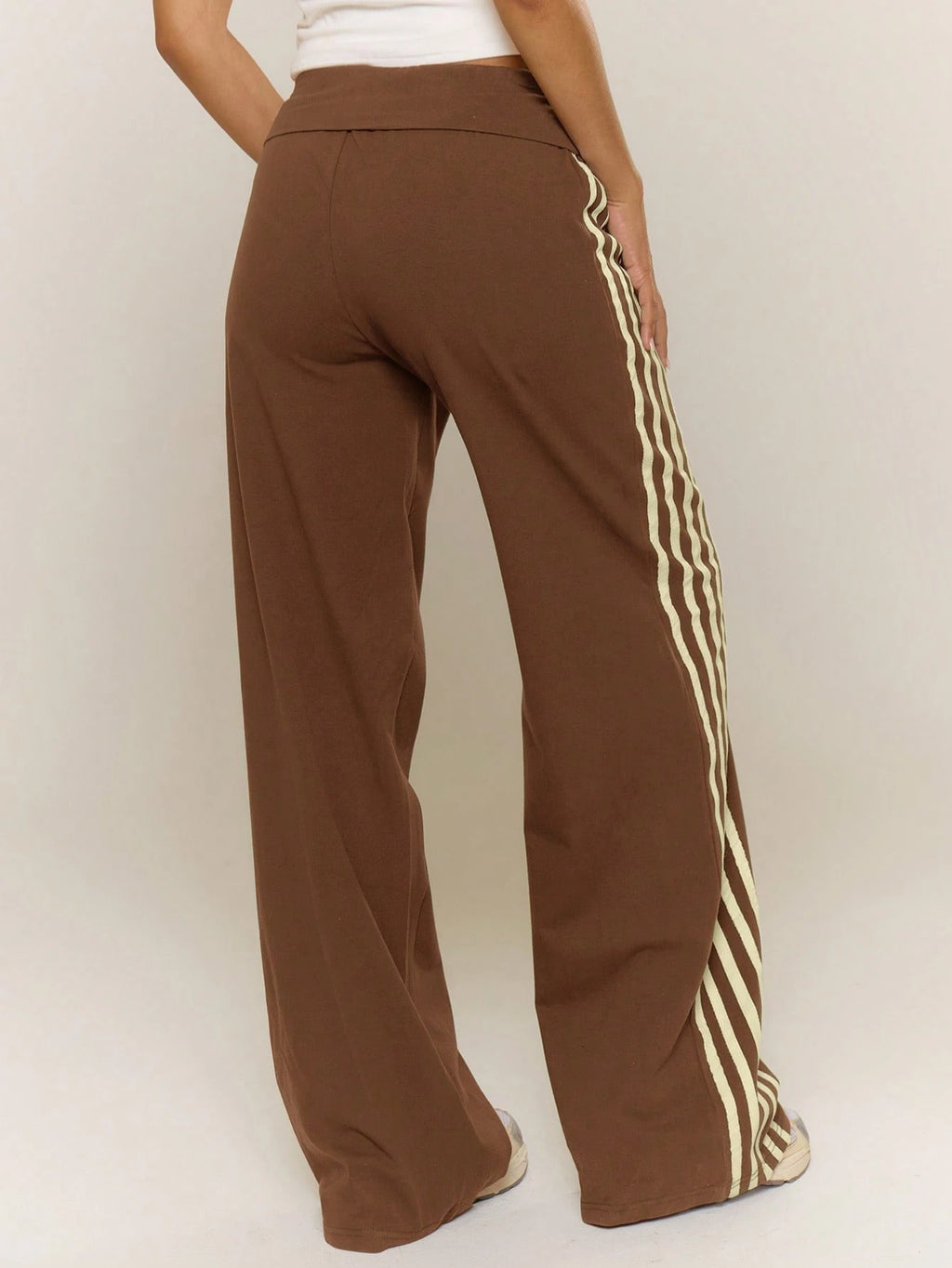 Chocolate Brown Side Stripe Straight Leg Trousers