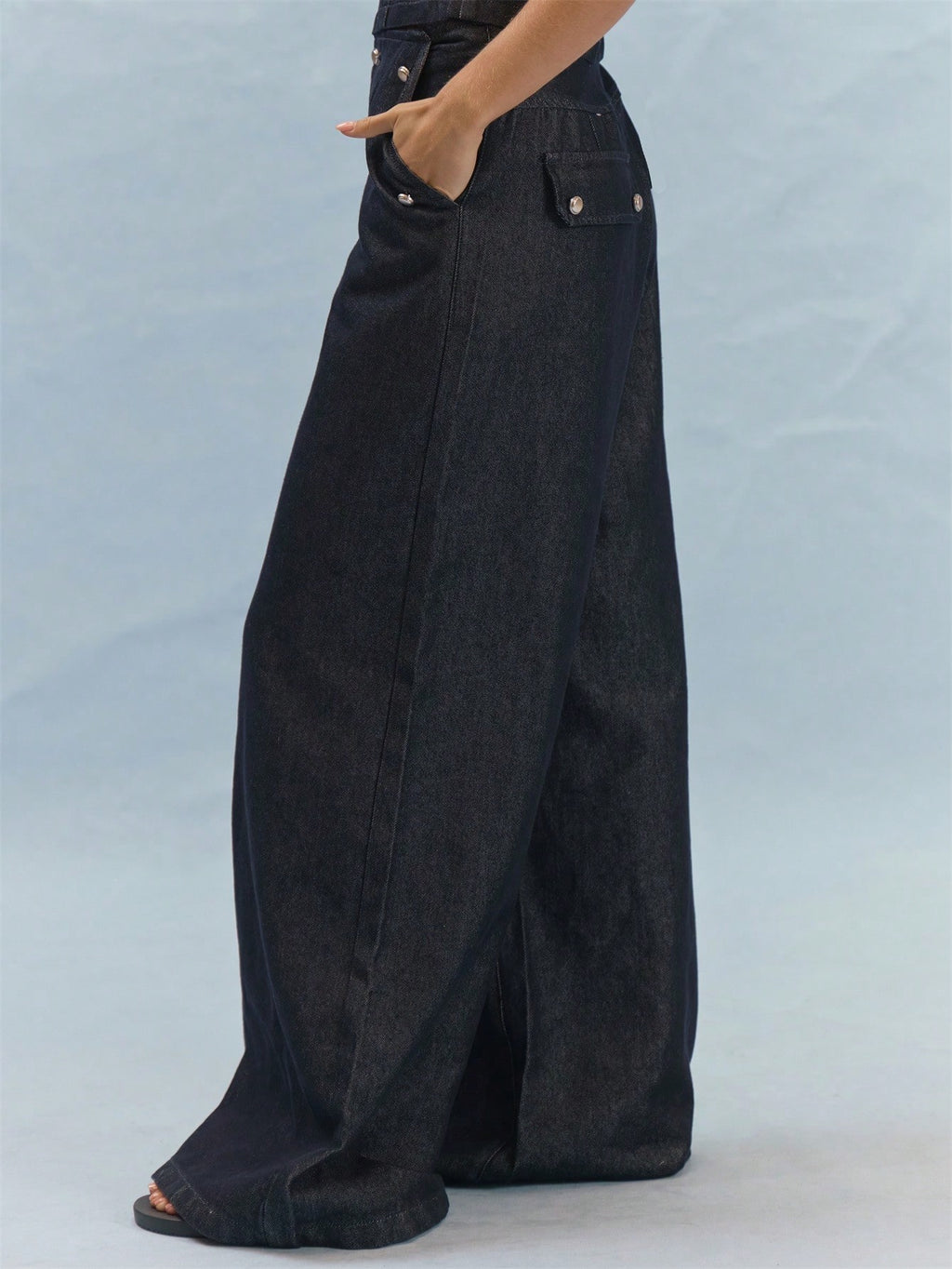Dark Wash Ultra Low Rise Wide Leg Jeans