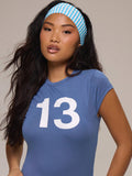 Blue Graphic Crop Top