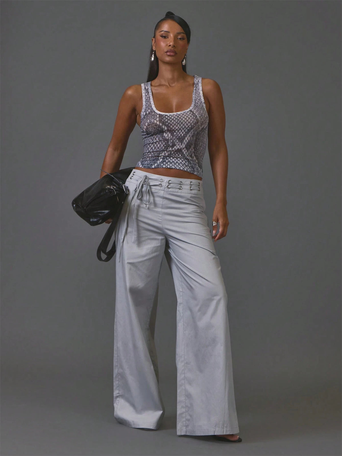 Grey Lace Through Detail Trousers