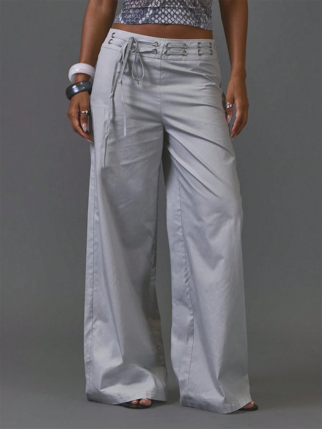 Grey Lace Through Detail Trousers