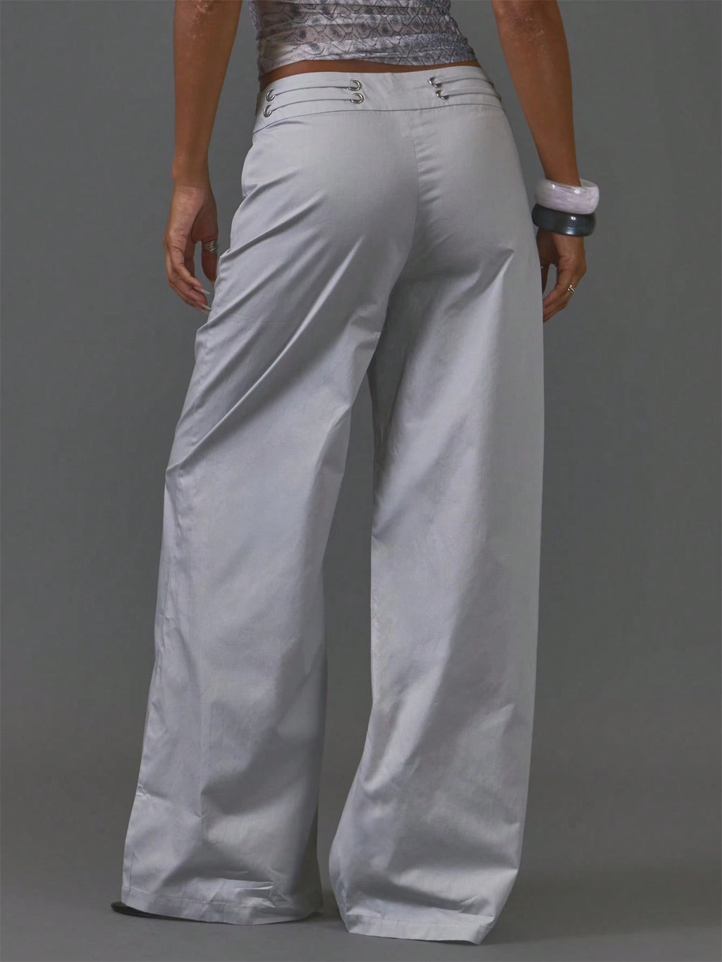 Grey Lace Through Detail Trousers