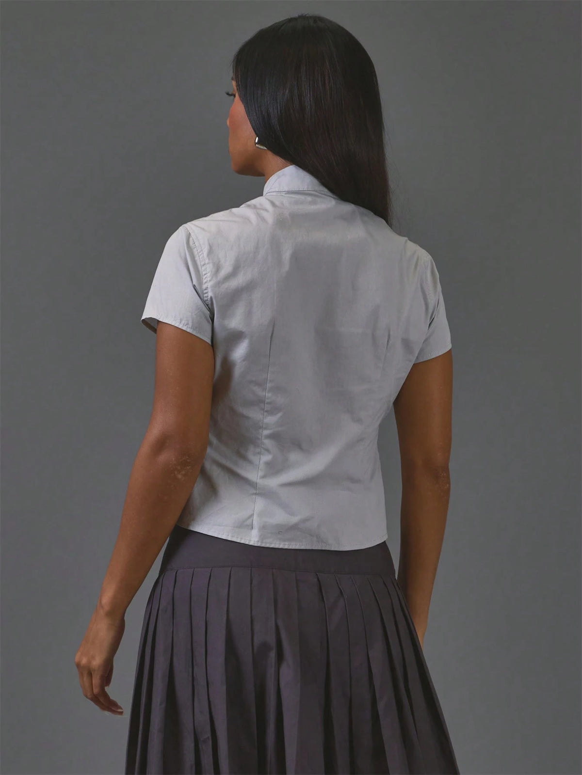 Grey Button Detail Collar Top – Workwear