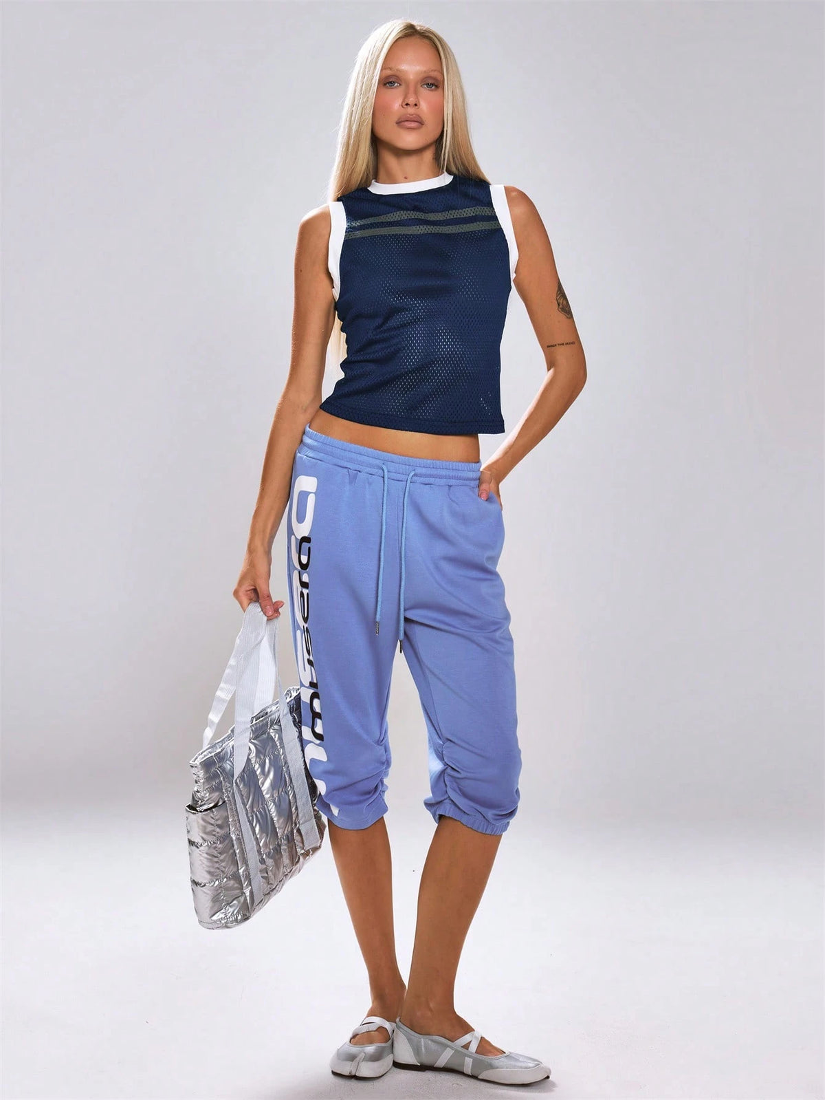 Navy Mesh Contrast Hem Tank Top