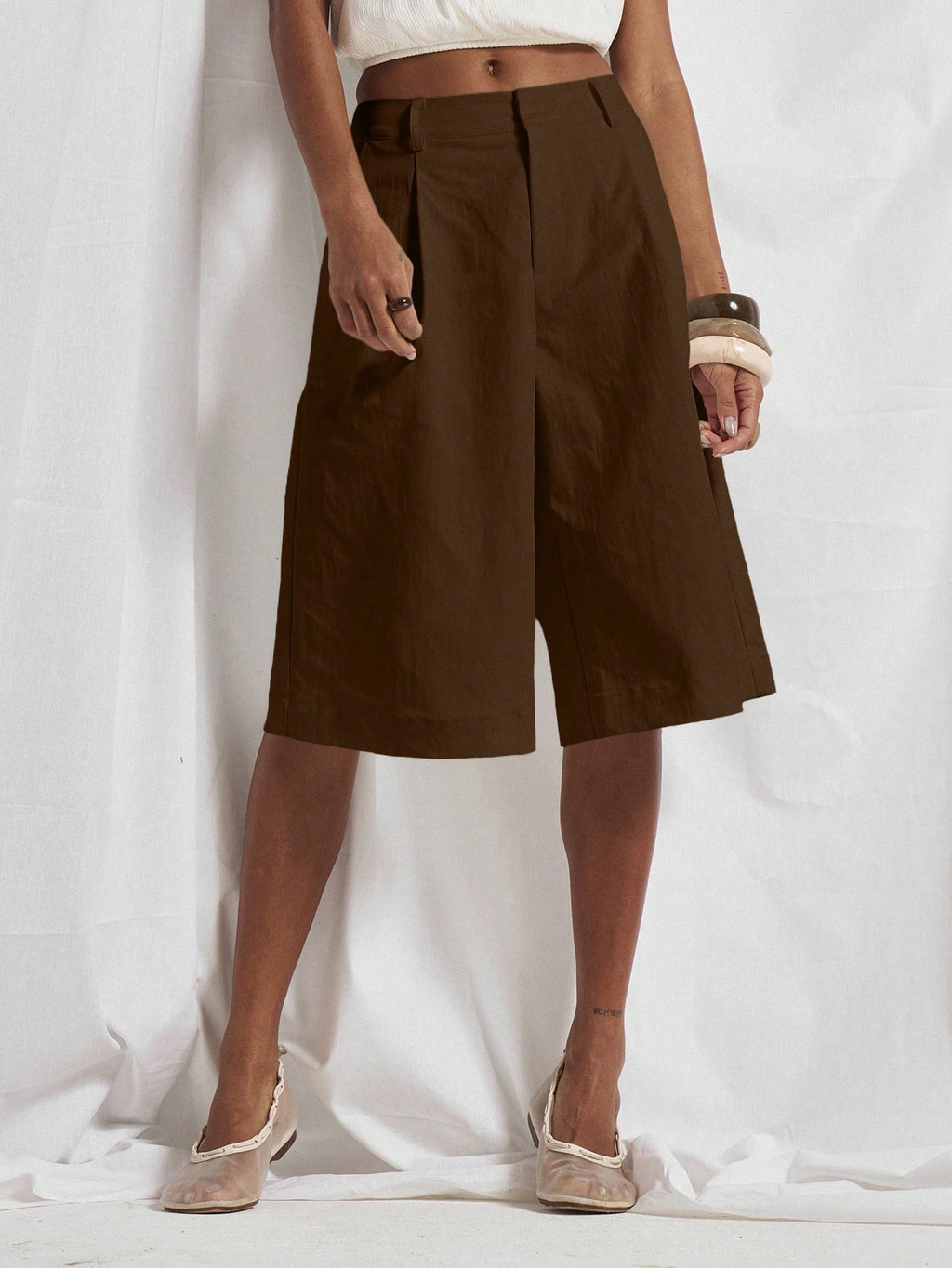 Coffee Brown Wide Leg Tailored Shorts