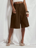 Coffee Brown Wide Leg Tailored Shorts