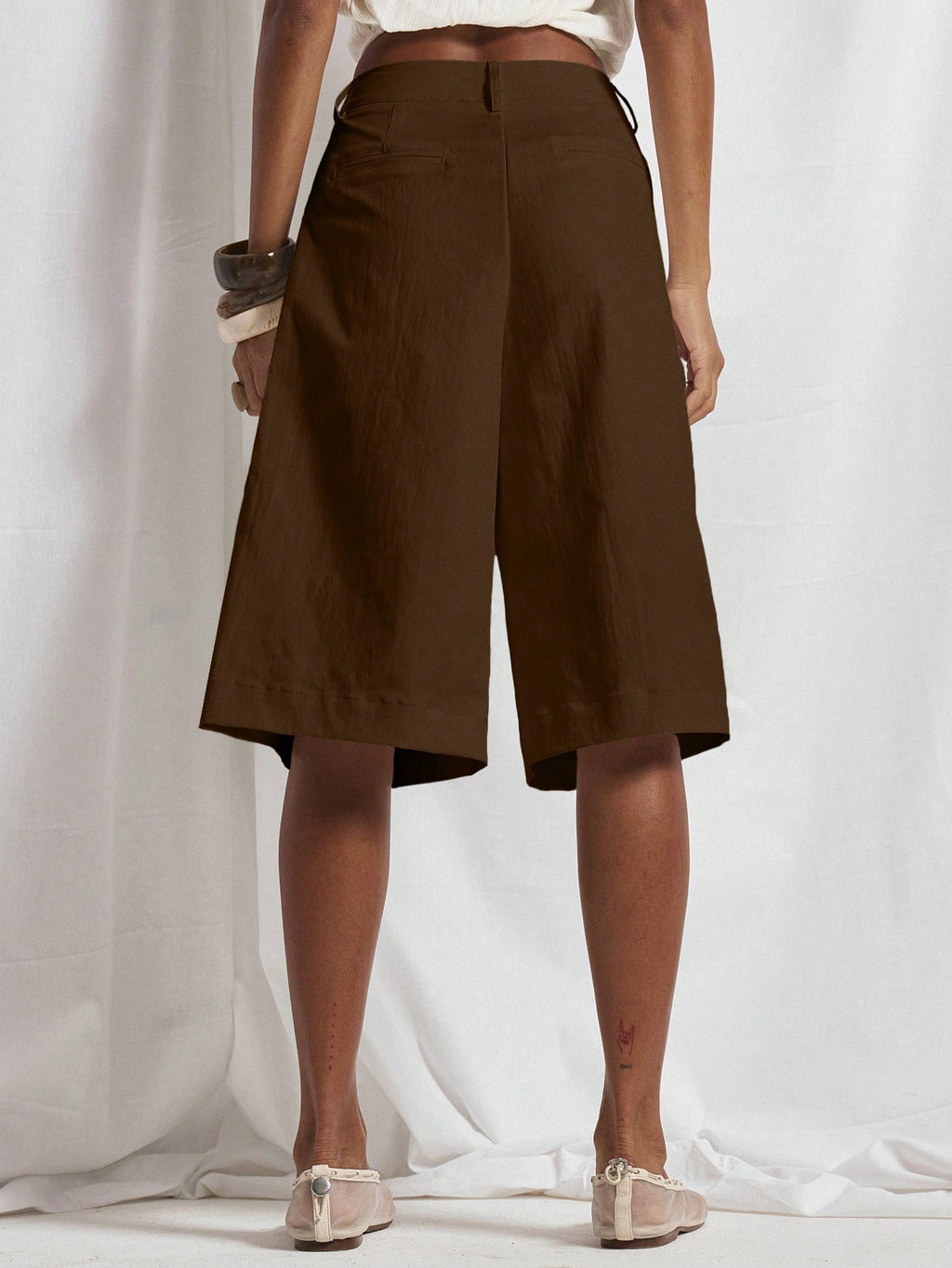 Coffee Brown Wide Leg Tailored Shorts