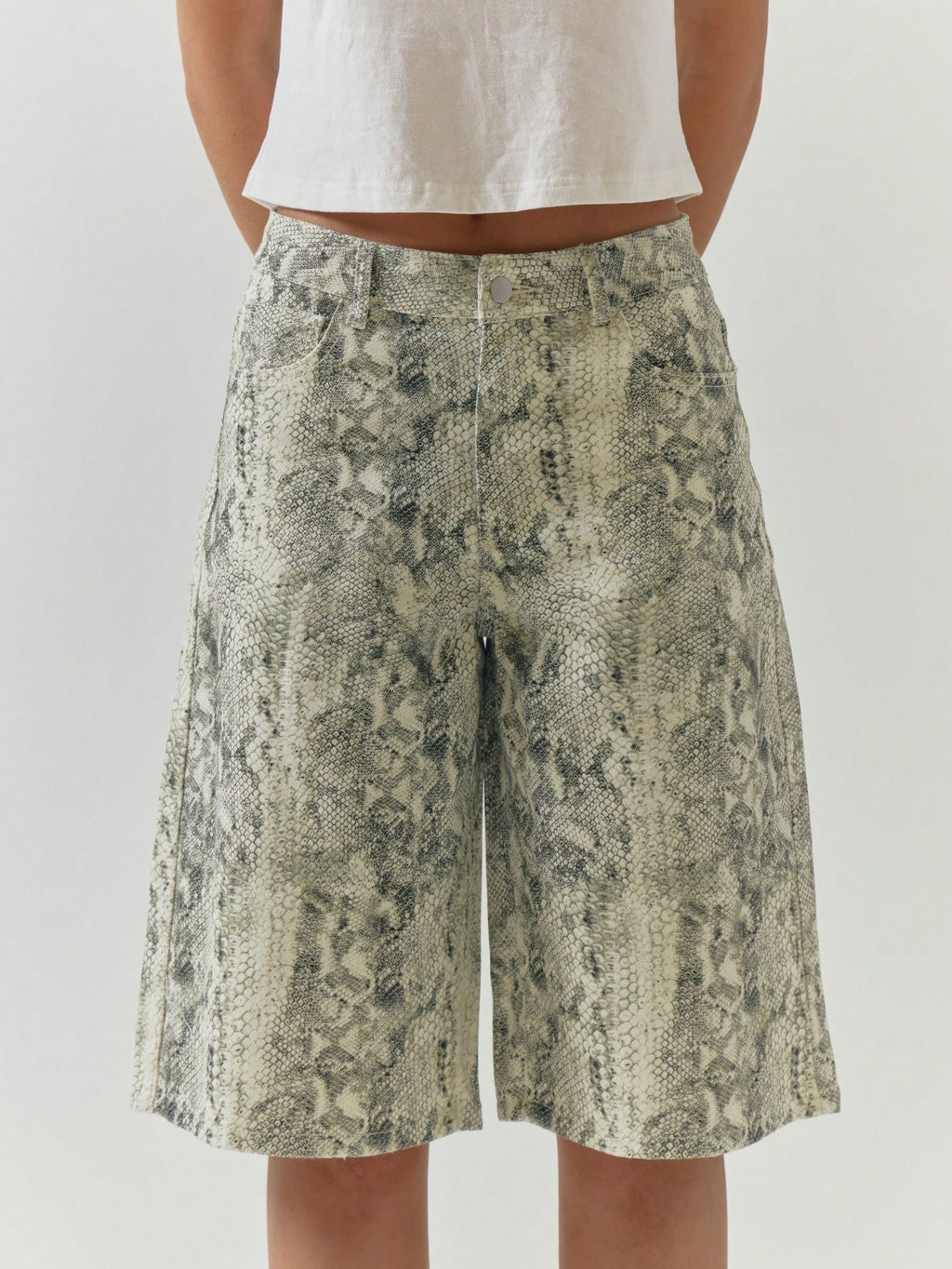 Green Snake Print Denim Jorts