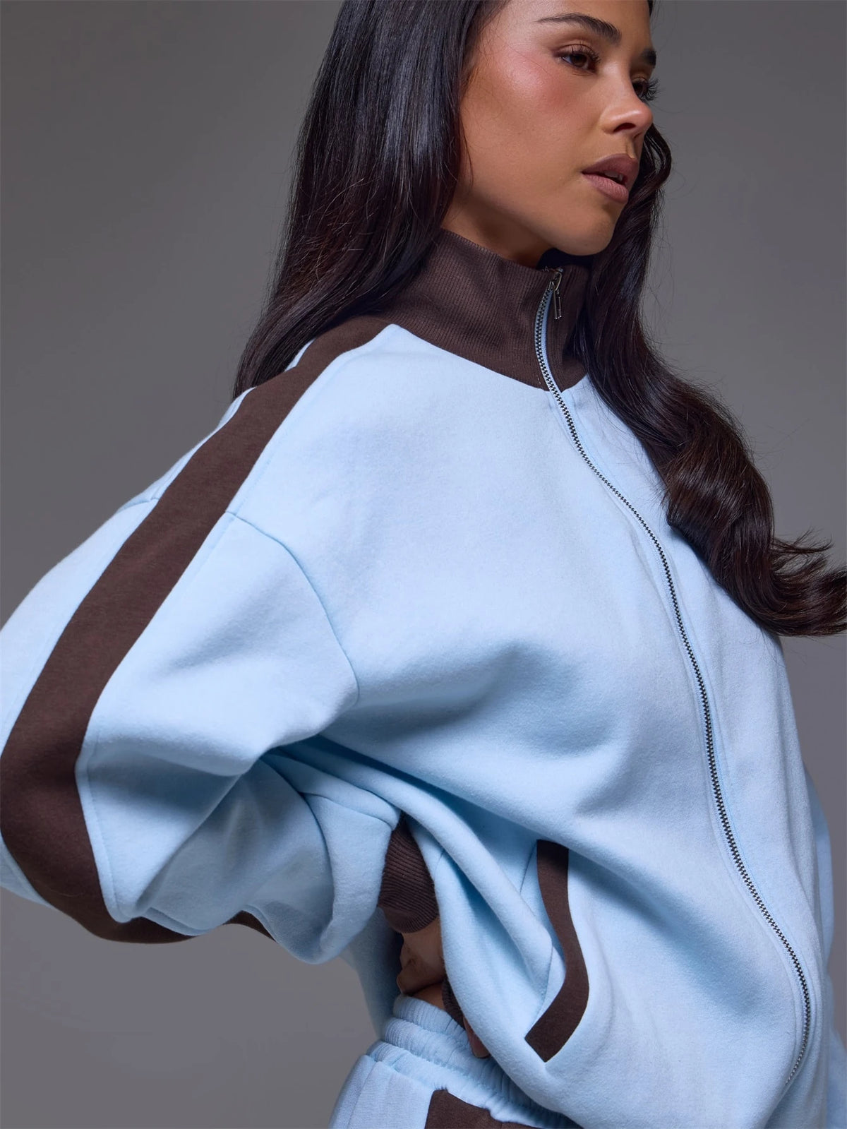 Blue Funnel Neck Zip Up Jacket