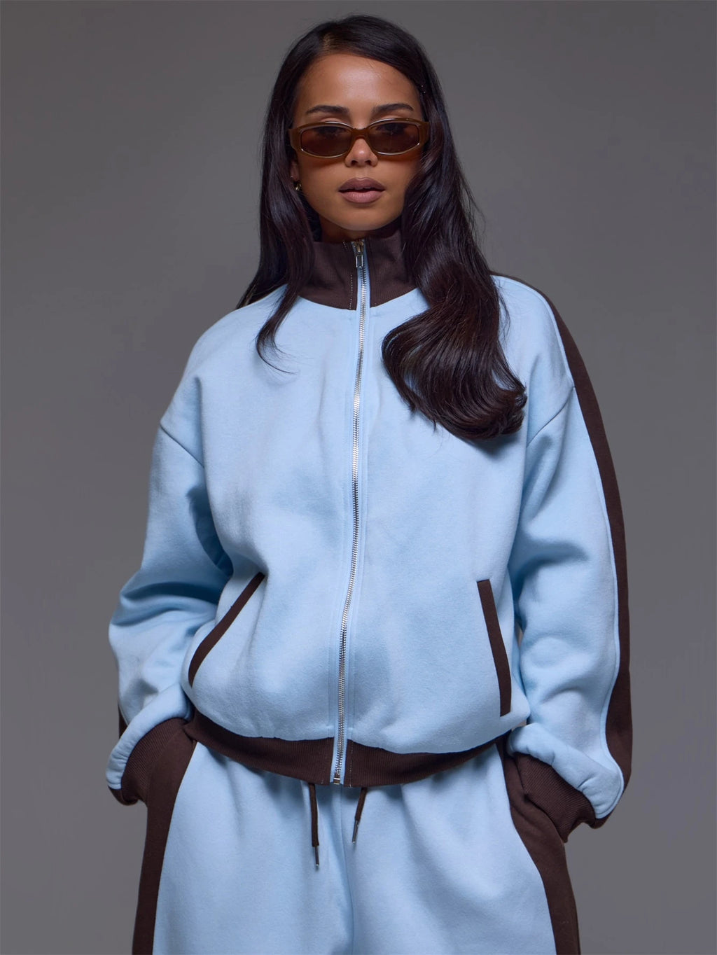 Blue Funnel Neck Zip Up Jacket