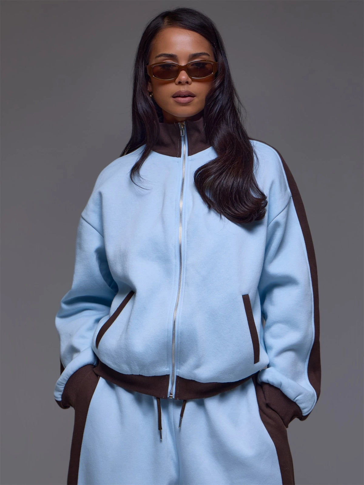 Blue Funnel Neck Zip Up Jacket