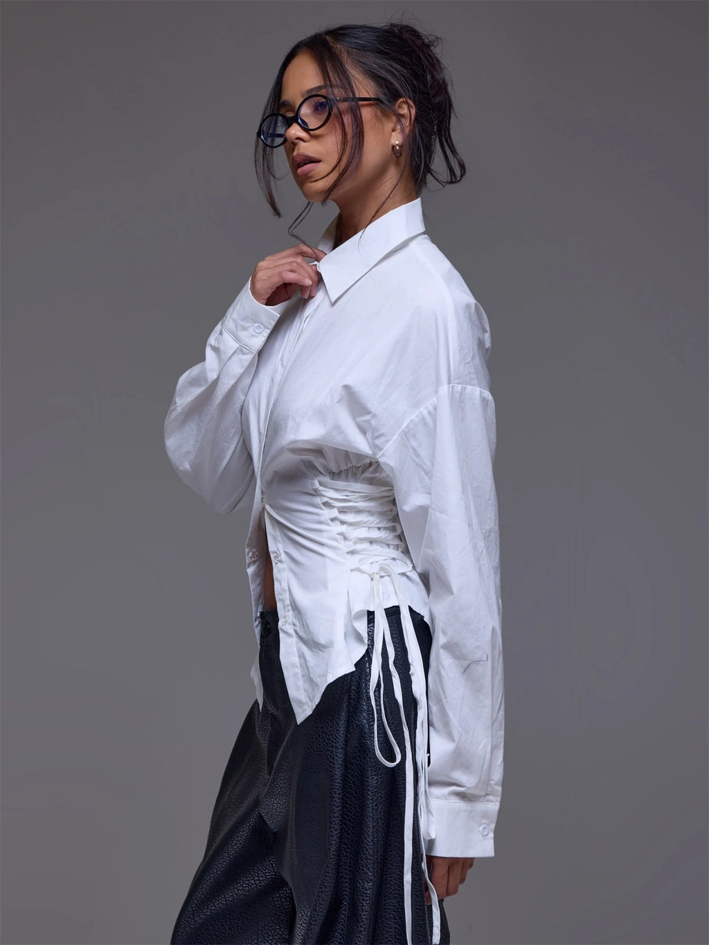 White Lace Up Cotton Shirt – Workwear