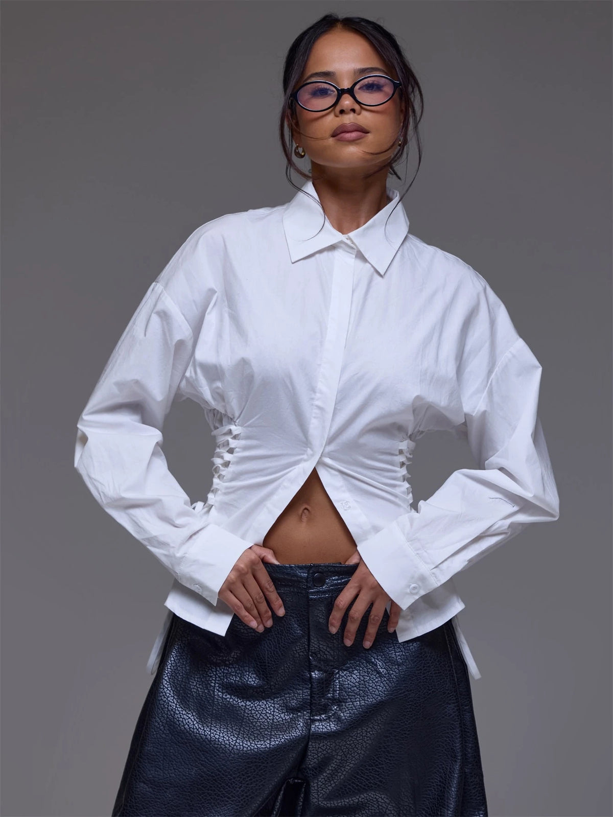 White Lace Up Cotton Shirt – Workwear