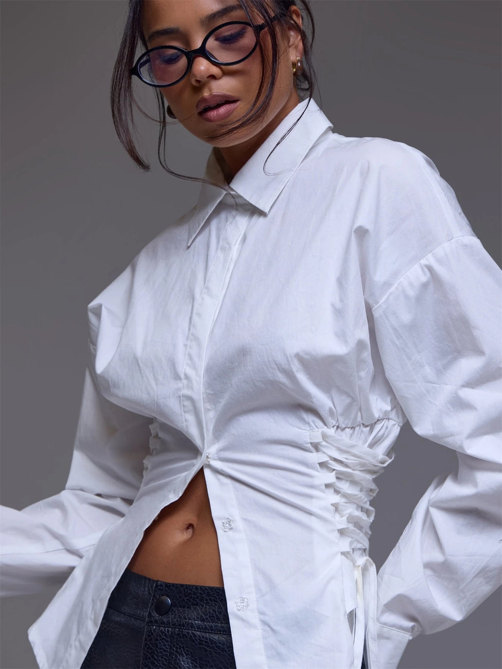 White Lace Up Cotton Shirt – Workwear