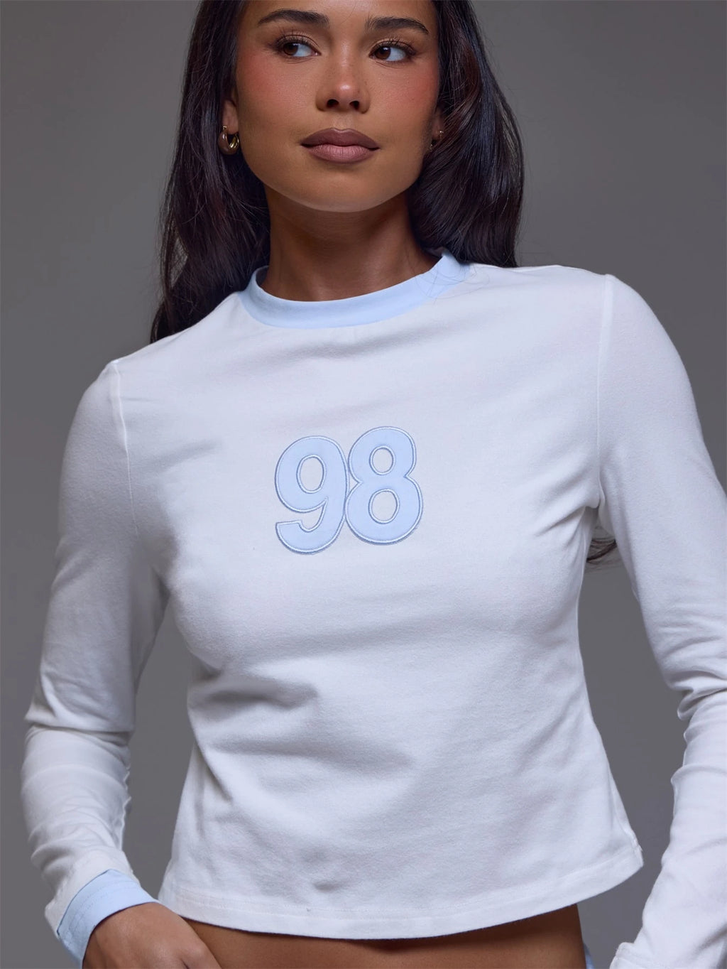 White '98' Appliqué Long Sleeve Top