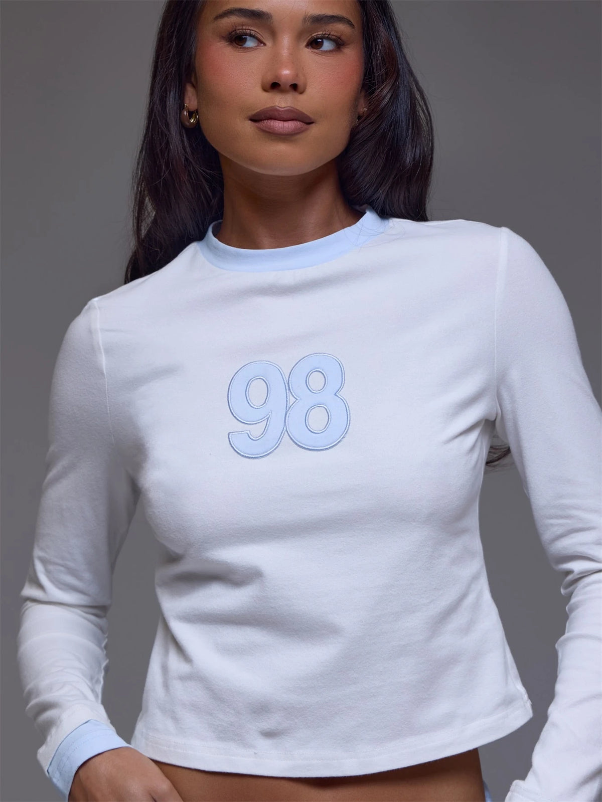 White '98' Appliqué Long Sleeve Top