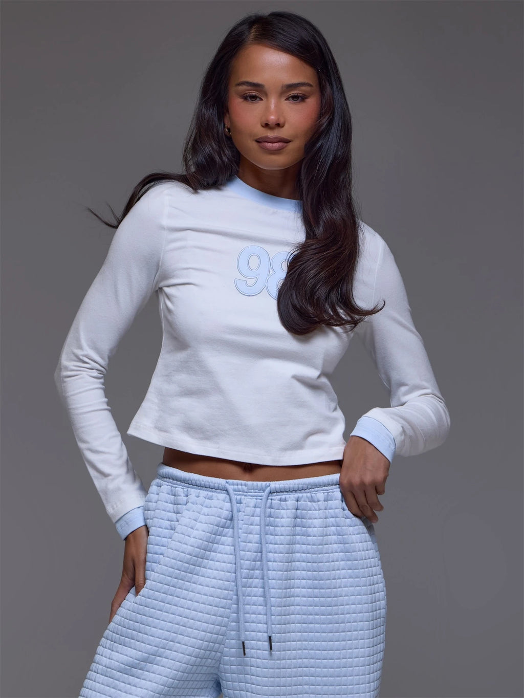 White '98' Appliqué Long Sleeve Top
