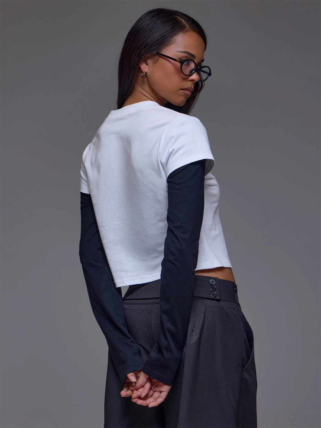 Black & White Contrast Overlay Long Sleeve Top