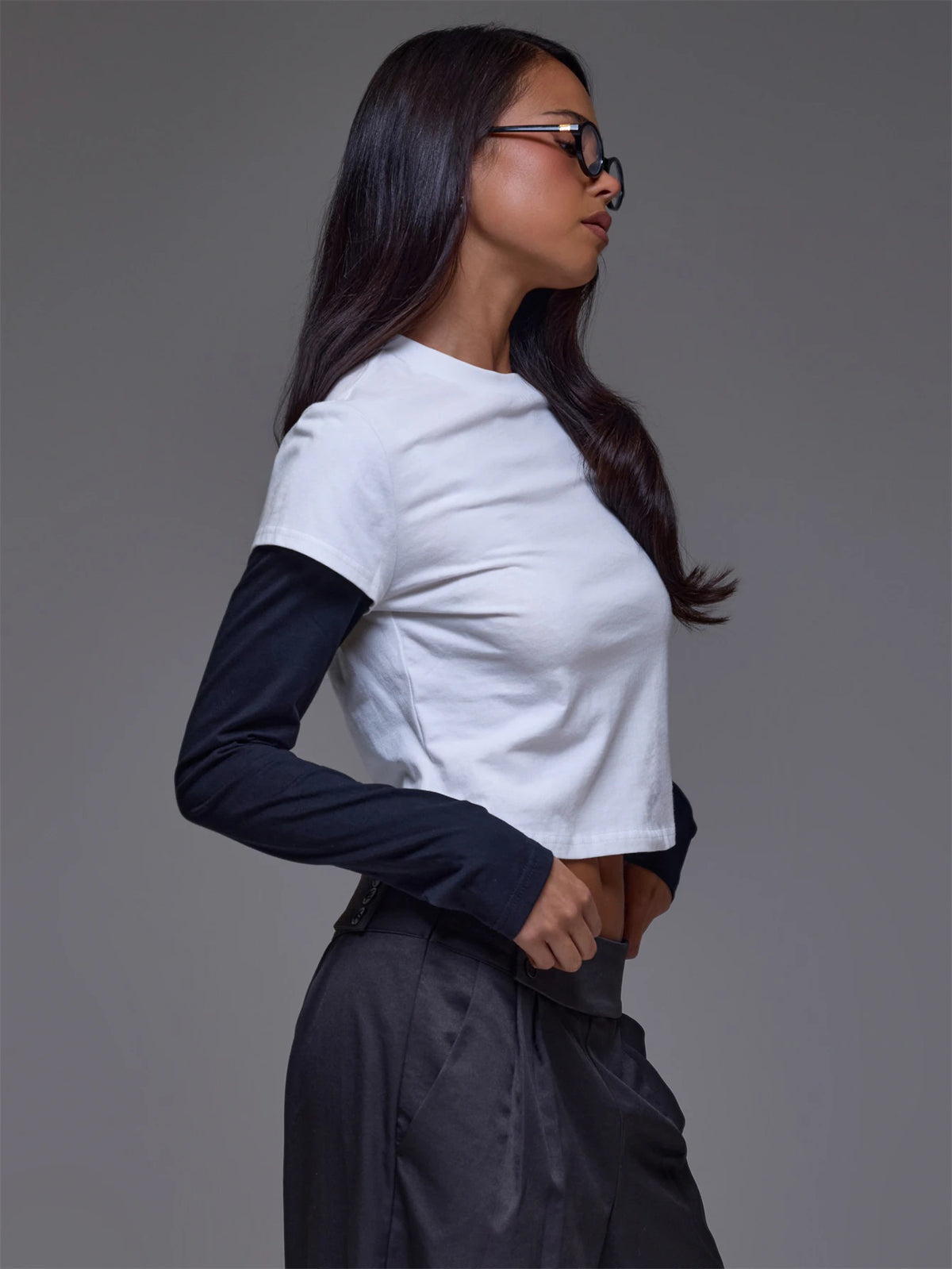 Black & White Contrast Overlay Long Sleeve Top