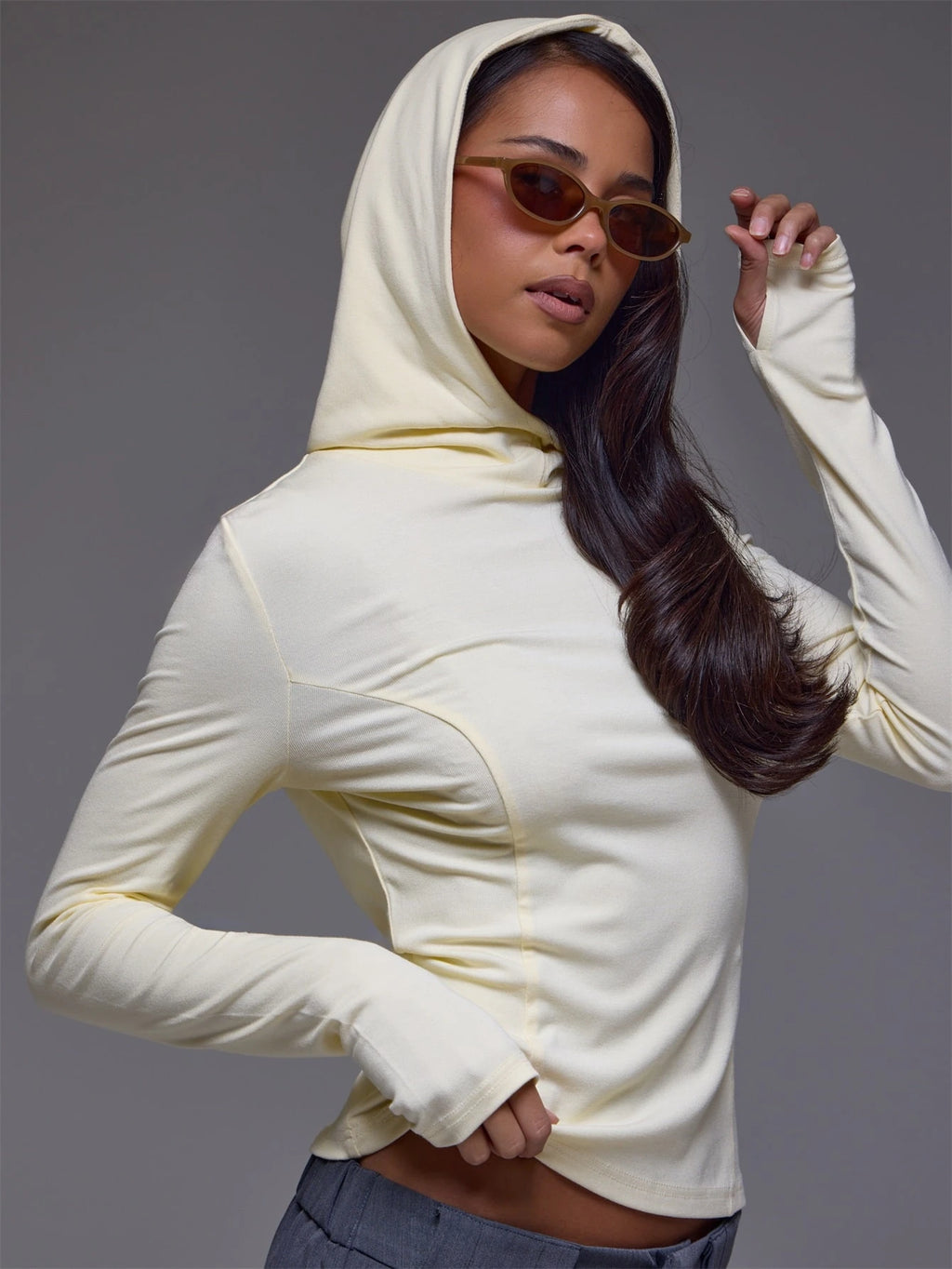 Yellow High Cowl Neck Long Sleeve Top