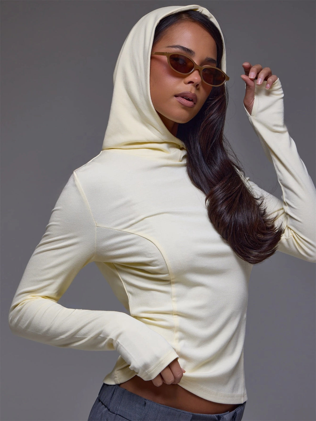 Yellow High Cowl Neck Long Sleeve Top
