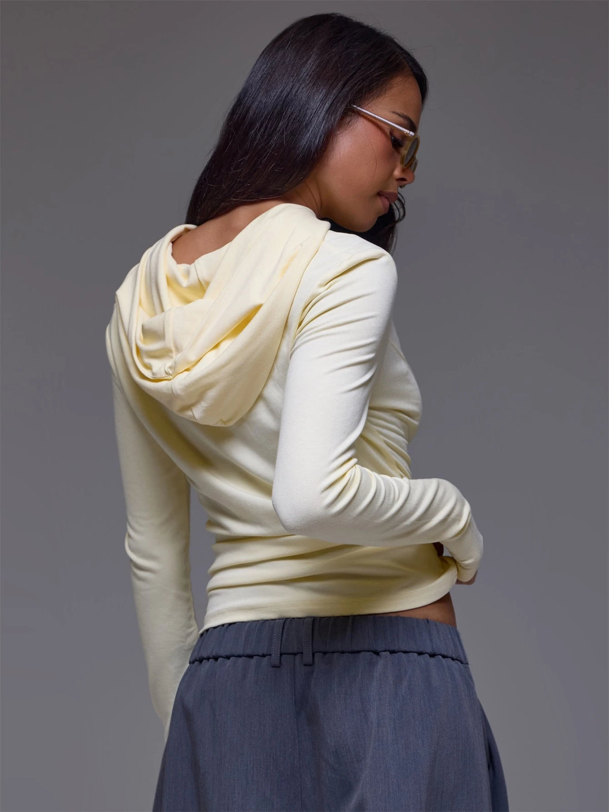 Yellow High Cowl Neck Long Sleeve Top
